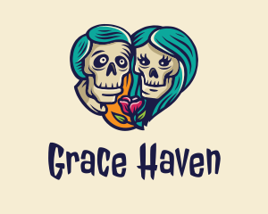 Skeleton Skull Lovers Heart logo