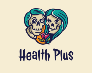 Skeleton Skull Lovers Heart logo design