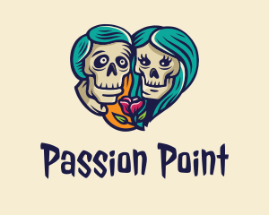 Skeleton Skull Lovers Heart logo design