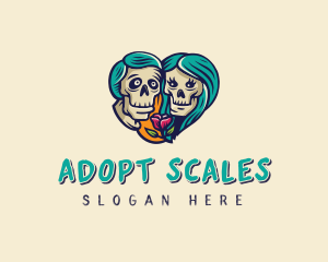 Skeleton Skull Lovers Heart logo design