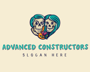 Skeleton Skull Lovers Heart logo design