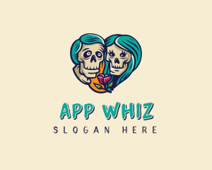 Skeleton Skull Lovers Heart logo design