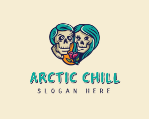 Skeleton Skull Lovers Heart logo design