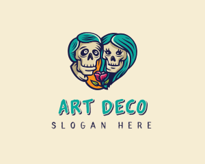 Skeleton Skull Lovers Heart logo design