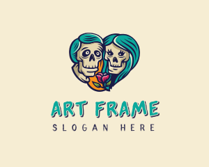 Skeleton Skull Lovers Heart logo design