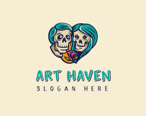 Skeleton Skull Lovers Heart logo design