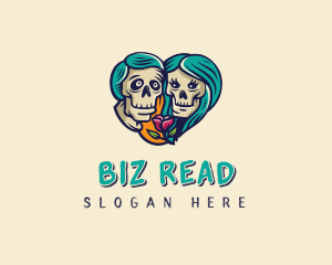 Skeleton Skull Lovers Heart logo design