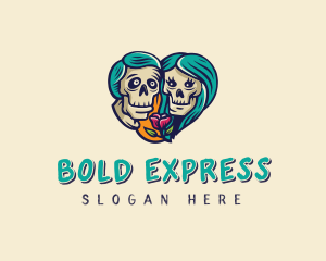 Skeleton Skull Lovers Heart logo design