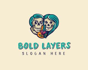 Skeleton Skull Lovers Heart logo design