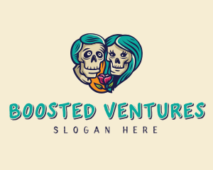 Skeleton Skull Lovers Heart logo design