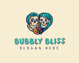 Skeleton Skull Lovers Heart logo design