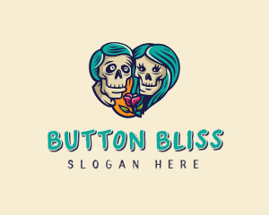 Skeleton Skull Lovers Heart logo design