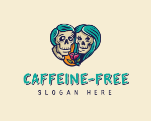 Skeleton Skull Lovers Heart logo design