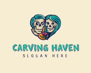 Skeleton Skull Lovers Heart logo design