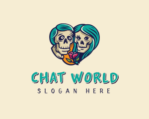 Skeleton Skull Lovers Heart logo design