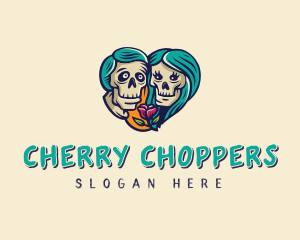 Skeleton Skull Lovers Heart logo design