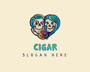 Skeleton Skull Lovers Heart logo design