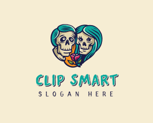 Skeleton Skull Lovers Heart logo design