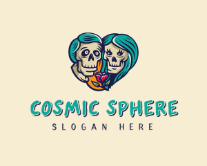 Skeleton Skull Lovers Heart logo design