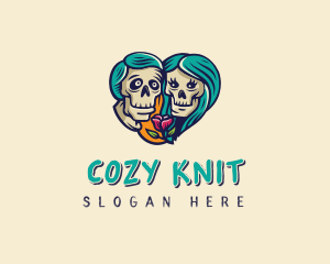 Skeleton Skull Lovers Heart logo design