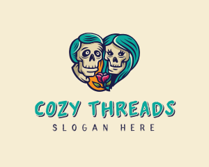 Skeleton Skull Lovers Heart logo design