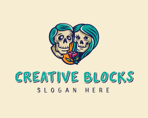 Skeleton Skull Lovers Heart logo design