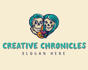 Skeleton Skull Lovers Heart logo design