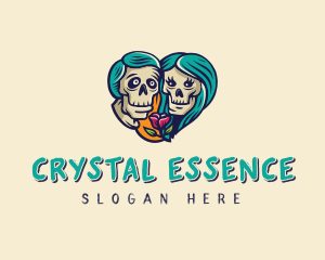 Skeleton Skull Lovers Heart logo design