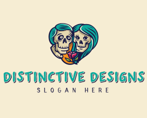 Skeleton Skull Lovers Heart logo design