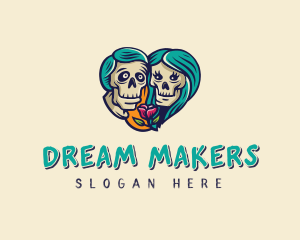 Skeleton Skull Lovers Heart logo design