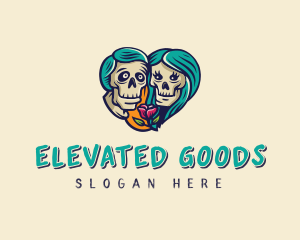 Skeleton Skull Lovers Heart logo design