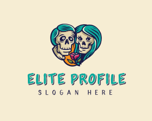 Skeleton Skull Lovers Heart logo design