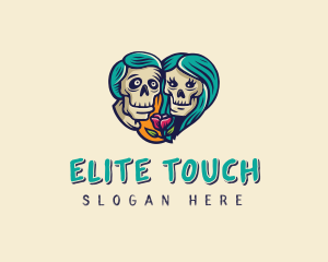 Skeleton Skull Lovers Heart logo design