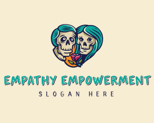 Skeleton Skull Lovers Heart logo design