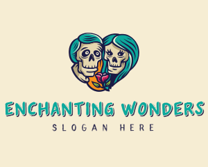 Skeleton Skull Lovers Heart logo design