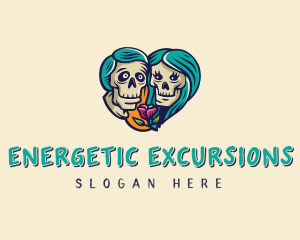 Skeleton Skull Lovers Heart logo design