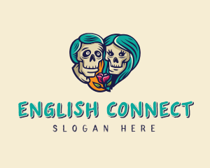 Skeleton Skull Lovers Heart logo design