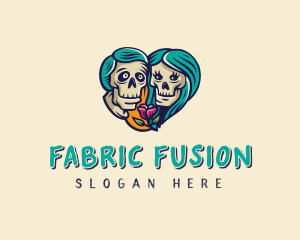 Skeleton Skull Lovers Heart logo design