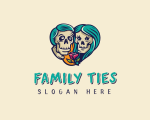 Skeleton Skull Lovers Heart logo design