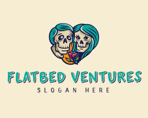 Skeleton Skull Lovers Heart logo design