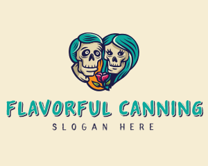 Skeleton Skull Lovers Heart logo design