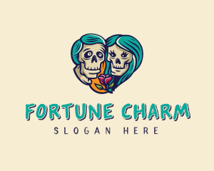 Skeleton Skull Lovers Heart logo design