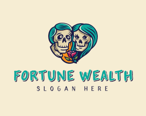 Skeleton Skull Lovers Heart logo design