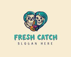 Skeleton Skull Lovers Heart logo design