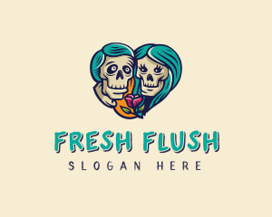 Skeleton Skull Lovers Heart logo design