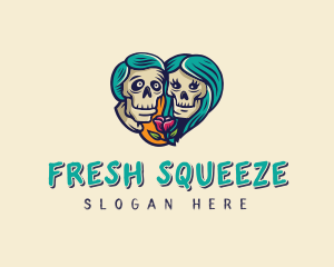 Skeleton Skull Lovers Heart logo design