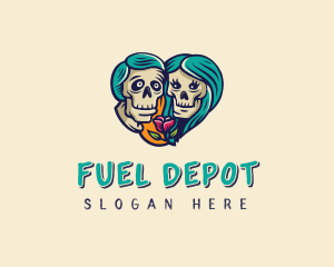 Skeleton Skull Lovers Heart logo design