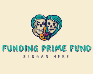 Skeleton Skull Lovers Heart logo design