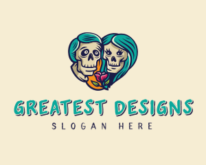 Skeleton Skull Lovers Heart logo design