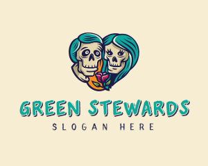 Skeleton Skull Lovers Heart logo design